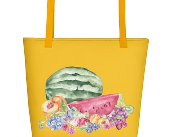 Yellow floral oilcloth Bagstaff market or beach bag