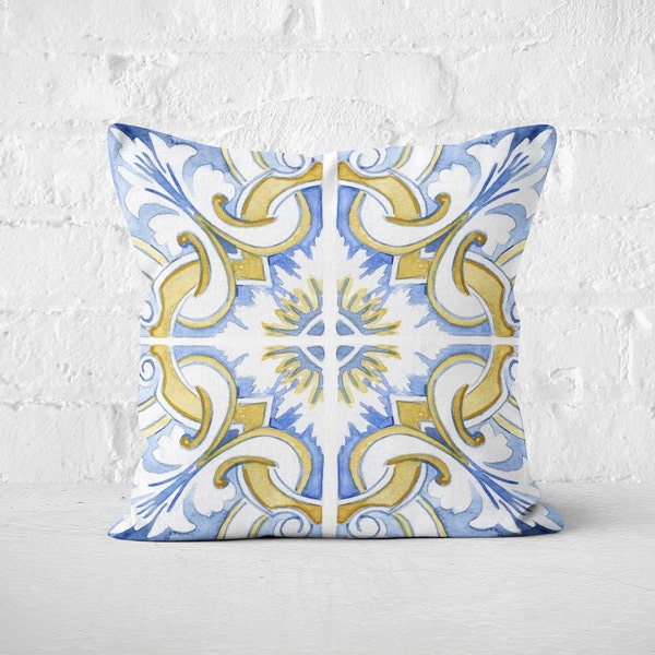 Amalfi Coast - Mediterranean Style - Light Blue Tiles - Premium Pillow Case