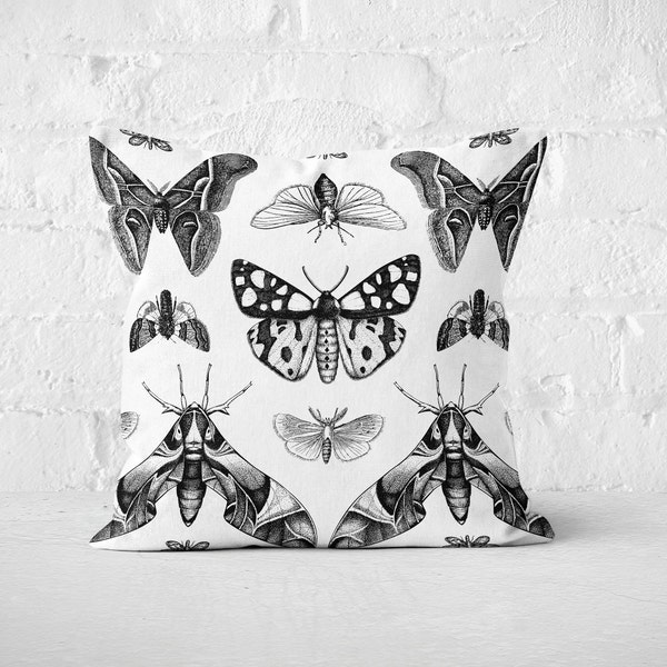 Nature Graphic - Black and White Vintage Moths & Butterflies - Premium Pillow Case