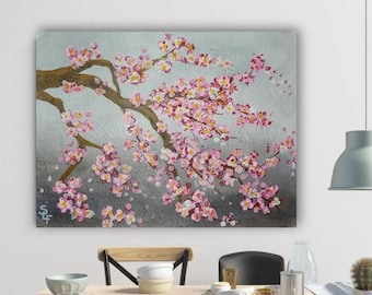 Cherry Blossom Painting Original Cherry Blossom Wall Art Modern Flower Painting Impasto Impressionist Cherry Blossom Tree Branch Sakura Art