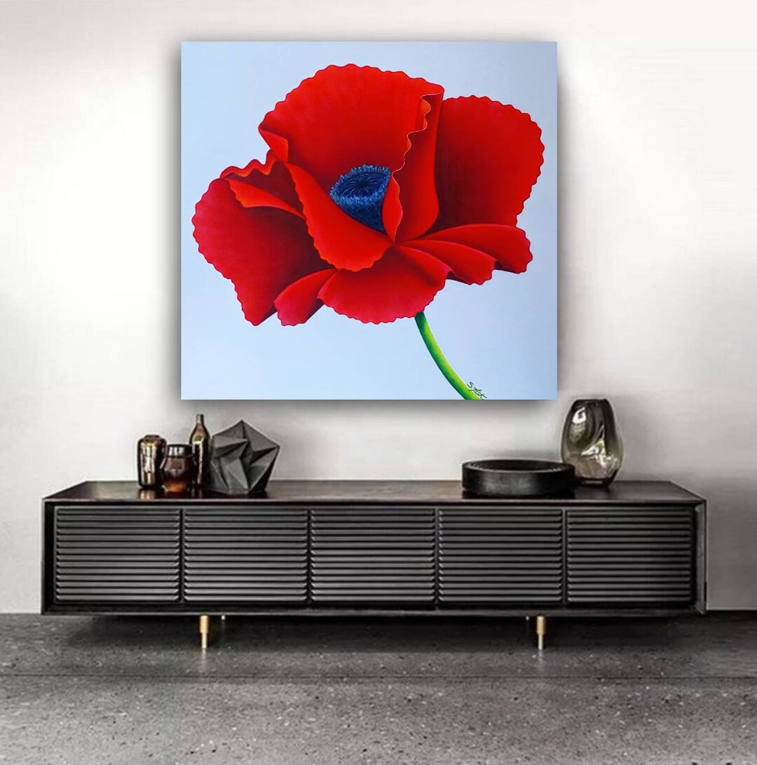 Red Poppy Painting Original Poppy Wall Art Single Flower Painting Macro ...