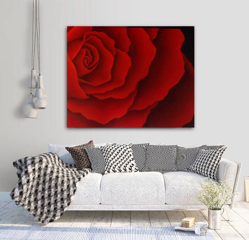 Red Rose Painting Red Rose Wall Art Large Flower Art Single Etsy Italia