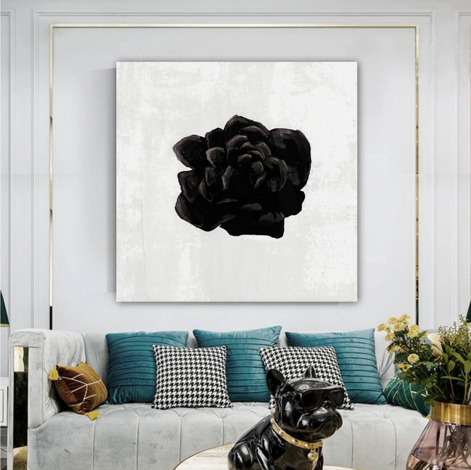 Black Rose Painting Large Flower Painting Rose Wall Art Etsy UK