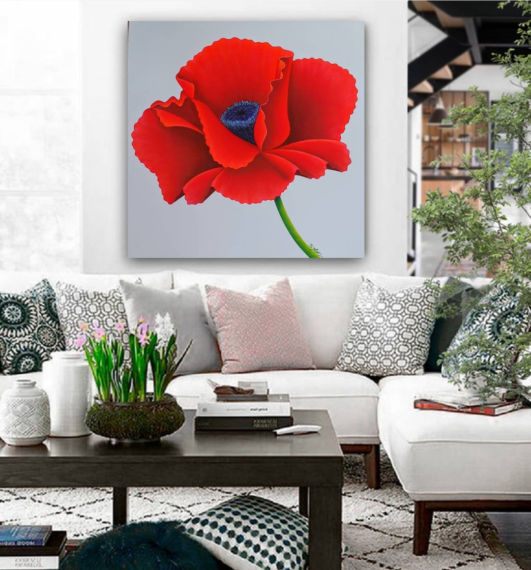 Red Poppy Painting Original Red Poppy Canvas Wall Art Single Etsy