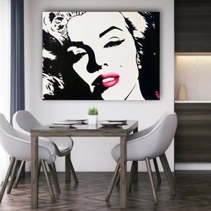 Marilyn Monroe Painting Original Modern Artwork Warhol Pop Art Portrait Marilyn Monroe Large Wall Art Hot Pink Red Lips Canvas Black White image 8