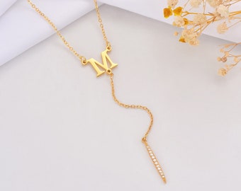 Collier d'initiales personnalisé, cadeau de fête des mères, colliers lettres spéciales, collier d'initiale longue queue pour mère, cadeaux personnalisés