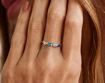 Custom Marquise Birthstone Cluster Ring, Personalized Family Jewelry, Mother’s Ring, Birthday Gift for Her, Anniversary Keepsake Band