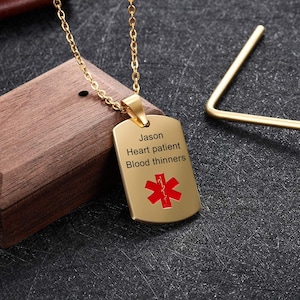 Custom Medical Alert Necklace for Men Women, Personalizded Engraved Medical ID Tag, Emergency Med Alert Necklace, Medical Alert Jewelry zdjęcie 3