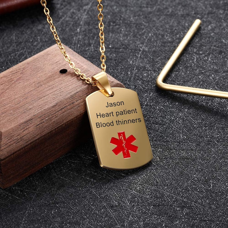 Collar de alerta médica personalizado para hombres y mujeres, etiqueta de identificación médica grabada personalizada, collar de alerta médica de emergencia, joyería de alerta médica imagen 3