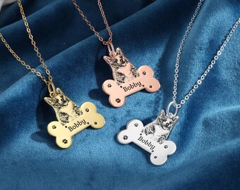 Personalized Pet Jewelry Memorial Gift, Custom Dog Name Necklace, Pet Portrait Dog Memorial Pet Loss Gift, Pet Owner Pet Mom Charm Necklace