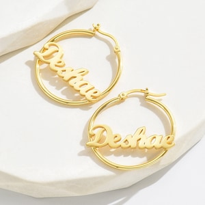 Custom Name Earrings, Nameplate Hoops Earrings, Personalized Name Earrings, Large Name Hoop Earrings, Personalized Jewelry Gift For Mom