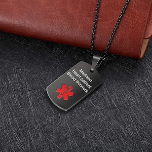 Custom Medical Alert Necklace for Men Women, Personalizded Engraved Medical ID Tag, Emergency Med Alert Necklace, Medical Alert Jewelry image 4