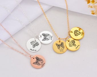 Personalized Pet Portrait Necklace, Pet Memorial Jewelry, Custom Disc Photo Engraved Necklace, Pet Gifts, Dog Cat Necklacefor Pet Lover