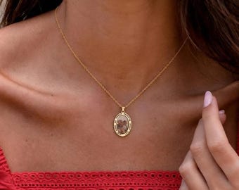 Personalized Photo Necklace, Engraved Oval Pendant, Custom Picture Necklace, Picture Necklace For Woman, Memorial Locket With Photo