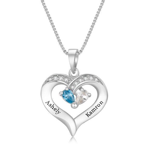 Heart necklace 2024 with 2 birthstones