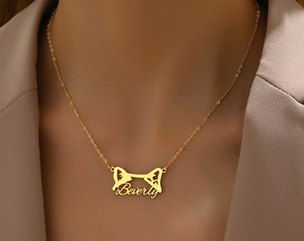 Cat Name Necklace, Custom Cat Ears Necklace, Memorial Gift for Pet Lover, Personalized Name Cat Necklace, Animal Jewelry, Christmas Gift