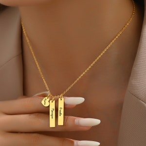 Personalized Family Name Neckalce, Engraved Bar Name Necklace, Mom Necklace with Kids Name, Necklace for Women, Jewelry Gift for Mother