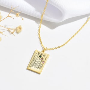 Kalender Birthstone Halskette, individuell gravierter Geburtstag oder Save the Date Halskette, personalisiertes Jubiläumsgeschenk für Frauen, Geburtstagsgeschenk
