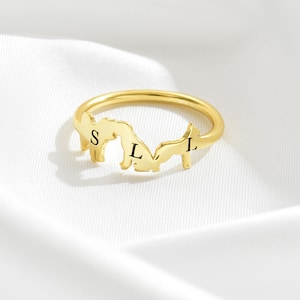 Anillo personalizado para mascotas, regalo conmemorativo para amantes de las mascotas, anillo con dije de letra de animal, regalo de simpatía, anillo inicial de animal grabado, regalo personalizado para mamá de perro