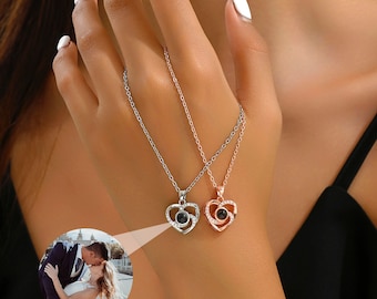 Collier projection photo en forme de coeur, collier photo personnalisé, pendentif photo commémoratif, cadeau pour elle, collier maman, cadeau Saint-Valentin