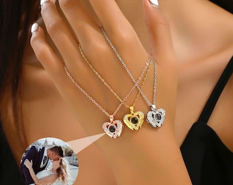 Angle Wing Photo Projection Necklace, Personalized Photo Necklace, Memorial Photo Pendant, Gift for Her, Mom Necklace, Valentine Day Gift