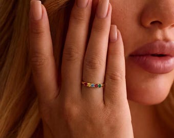 Custom Family Birthstone Ring | Mothers Ring With 1-5 Stones, Personalized Stackable Ring, Gift for Mom, Christmas Gift for Her