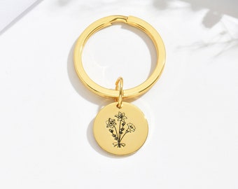 Birth Flower Bouquet Keychain, Combined Birth Flower Keychain, Unique Family Keychain Gift, Custom Birthflower Keychain, Christmas Gifts
