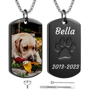Gepersonaliseerde huisdier-urnkettingen voor hond kat as, aangepaste fototekst roestvrijstalen crematie-sieraden, herdenkingscadeau huisdierverlies