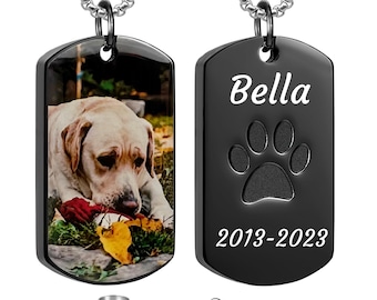 Personalized Pet Urn Necklaces for Dog Cat Ashes, Custom Photo Text Stainless Steel Cremation Jewelry, Pet Loss Memorial Gift