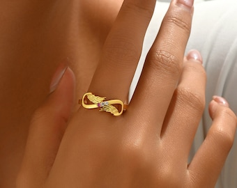 Angel Wing Ring , Angel Wing Infinity 3 Birthstone Ring, Personalized Family Birthstone Ring, Mother's Day Chirstmas Gift, Gift for Mom