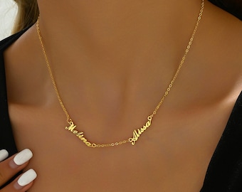 Collier personnalisé avec deux prénoms, double plaque signalétique personnalisée, collier prénom, cadeau d'anniversaire pour elle, cadeau de fête des mères, cadeau pour maman