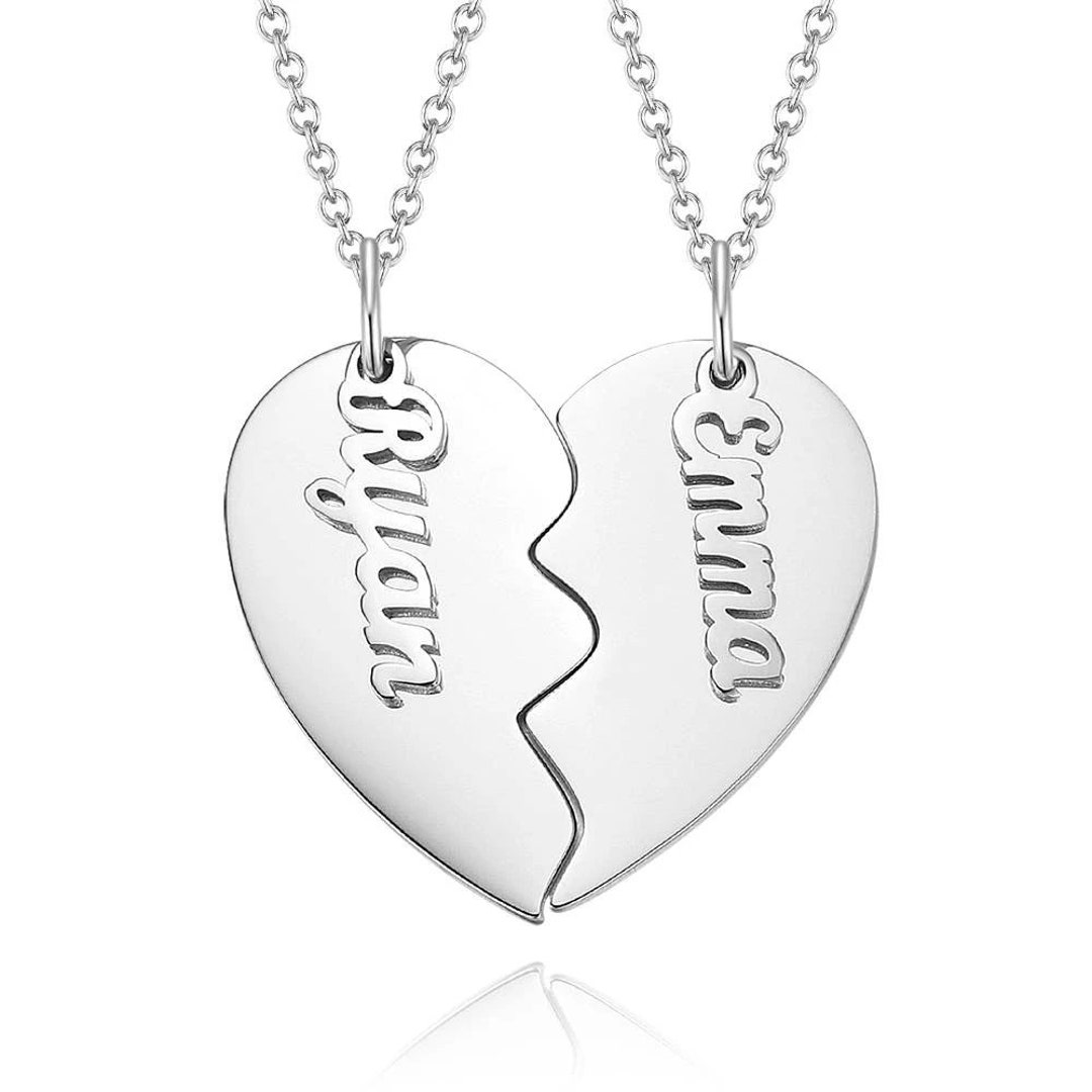 Personalized Broken Heart Necklace Couples Jewelry for Boyfriend Girlfriend Precious Metal