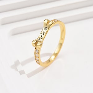 Haustier Name Ring, personalisierte Hundeknochen Ring, personalisierte Hundeknochen förmige Ring, Hundeliebhaber Ringe, Zirkon Stein kundenspezifische Hundegrave Ring
