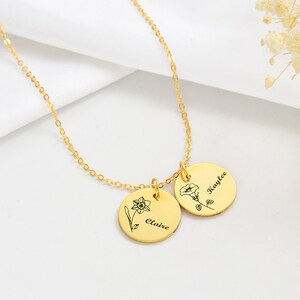 Birth Flower Necklace with Name, Grandma Family Necklace, Personalized Family Flower Necklace, Engraved Name Jewelry Gift Grandma Mother Day