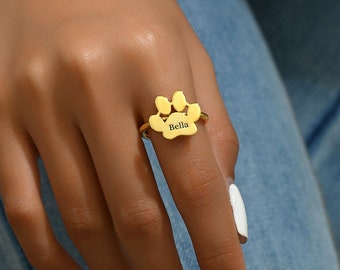 Anillo personalizado con nombre de pata de mascota, anillo conmemorativo para mascotas, regalo de joyería personalizado para amantes de las mascotas, anillo para mamá de perro, regalo de joyería para el Día de la Madre