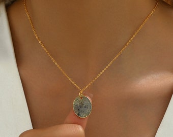 Oval Disc Necklace, Custom Fingerprint Necklace, Memorial Gift, Custom Fingerprint Necklace,  Remembrance Gift, Gift for Grandpa Grandma