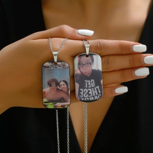 Custom Foto Dog Tag Hanger Ketting Graveren Datum/Tekst/Afbeeldingen Rvs Gepersonaliseerde Ketting voor Mannen Vrouwen Jongens Meisjes