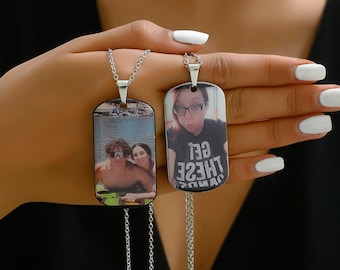 Custom Photo Dog Tag Pendant Necklace Engraving Date/Text/Pictures Stainless Steel Personalized Necklace for Men Women Boys Girls