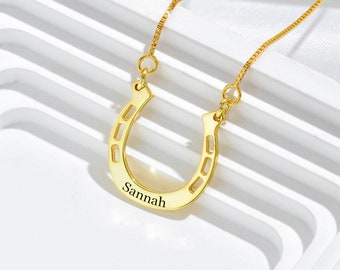 Personalized Name Necklace, Custom Horseshoe Necklace,  Engraved with Your Name or Horse Name, Lucky Horseshoe Pendant Necklace for Girl