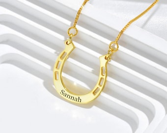 Personalized Name Necklace, Custom Horseshoe Necklace,  Engraved with Your Name or Horse Name, Lucky Horseshoe Pendant Necklace for Girl