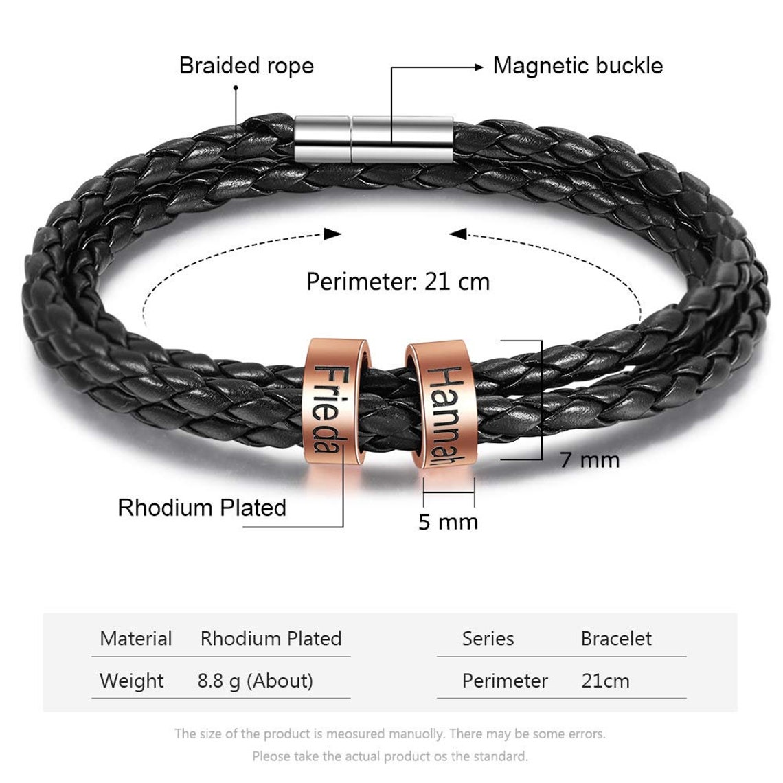 Personalized Mens Braided Leather Bracelet Custom Beads Name Etsy