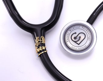 Stethoskop-Namensschild personalisiert, Stethoskop-Charms-ID-Tag mit Geburtsstein & Geburtsblume, Geschenke für Krankenschwestern, Ärzte, RN, Medizinstudierende