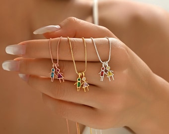 Colgante con piedra de nacimiento personalizada para niños, collar triangular para niña, collar familiar para mujer, regalo de cumpleaños para dama de honor, regalo para el Día de la Madre para ella.