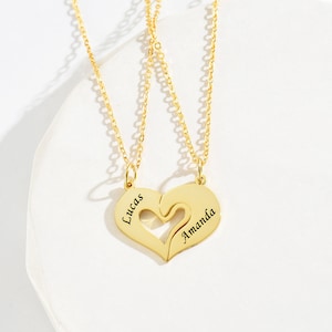 Personalisierte Paar-Namenskette mit halb gebrochenem Herzen, personalisierter Schmuck für Ehemann und Ehefrau, Valentinstagsgeschenk für Sie
