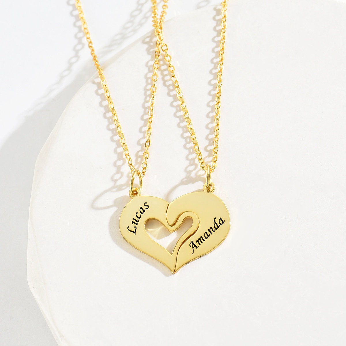 Custom Couple Half Broken Heart Set Name Necklace, Personalized Jewelry for Husband Wife, Valentine's Day Gift For Her Him