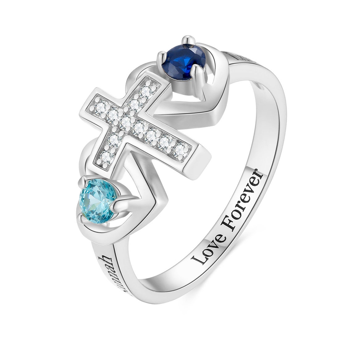Personalized Cross Rings for Women With 2 Simulate Birthstones Etsy