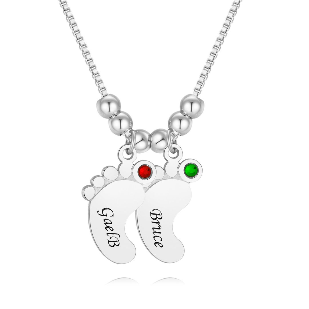 Personalized Necklace for Mother 2 Custom Baby Feet Pendant Necklace