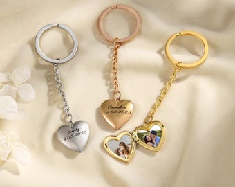 Llavero con medallón de corazón personalizado con foto, llavero conmemorativo, llavero con medallón de foto, recuerdo con foto personalizado, regalo de Navidad, regalo para ella