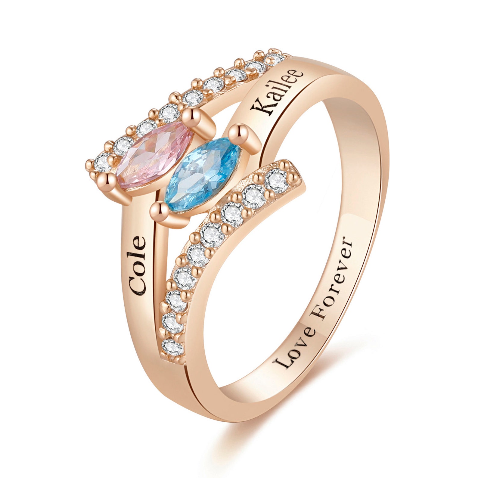 Personalized Promise Rings for Her 2 Simulated Birthstones 2 Etsy UK