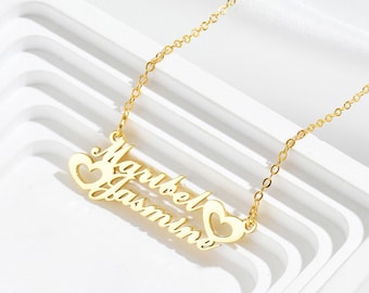 Custom Double Name Necklace, Personalized Nameplate Necklace, Two Name Necklace, Birthday Gift for Her, Mother's Day Gift, Gift for Mom
